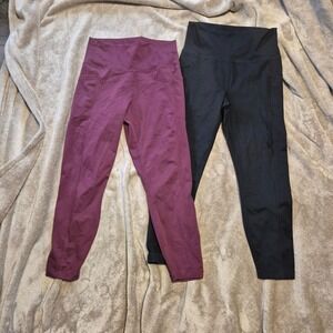 Yogalicious Lux Womens XL Leggings 2pk Black Burgundy High Waist Pockets Capri